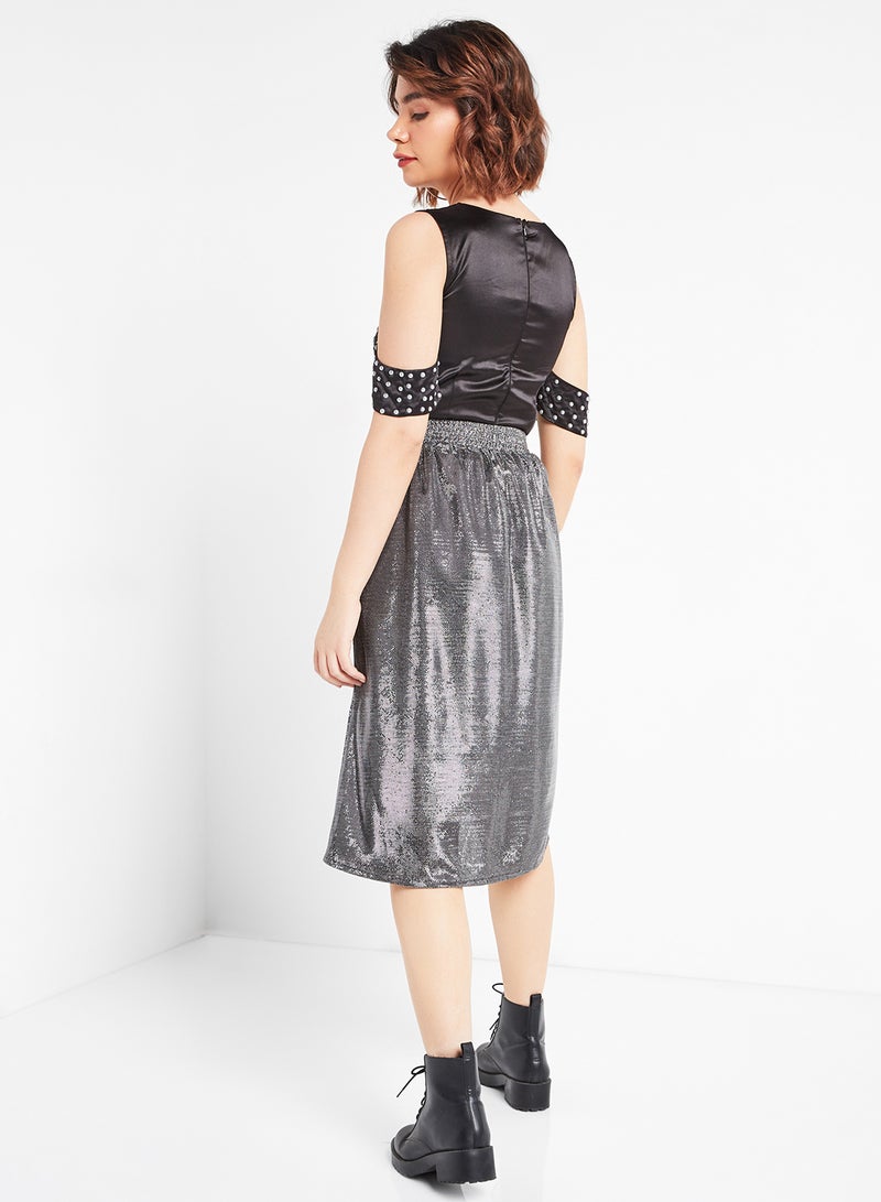 Raw Orange Midi Skirt Studed Co-ord Set Black/Silver  - Image 2