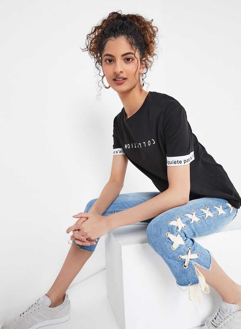 رو أورانج بنطال جينز بخصر متوسط الارتفاع و مزود بخيط من الجانبين أزرق - Image 3