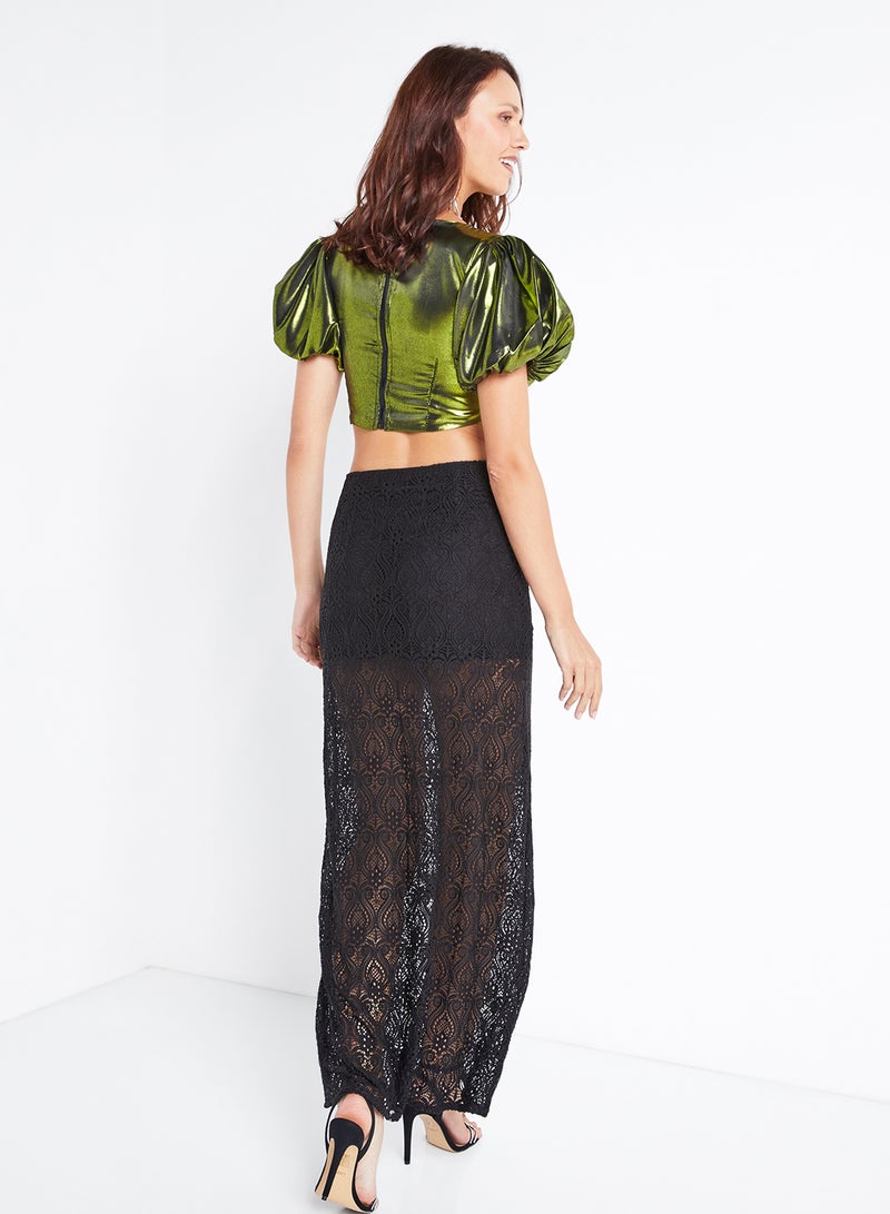Raw Orange Maxi Skirt Vintage Co-ord Set Black/Green  - Image 2