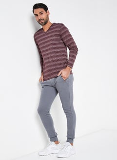 JOCKEY Stripe Pattern Long Sleeves T-Shirt Mauve Wine  - Image 3