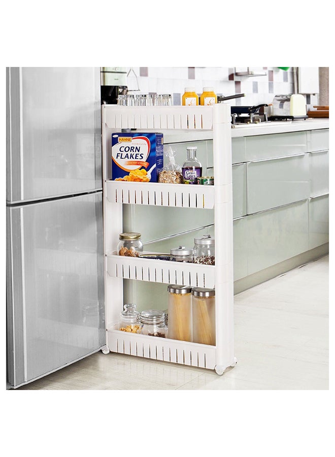 Toshionics 4-Tier Slim Slide Storage Tower Rack Shelf With Wheel White 102x55x15centimeter  - Image 4