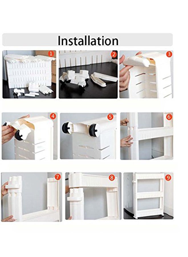 Toshionics 4-Tier Slim Slide Storage Tower Rack Shelf With Wheel White 102x55x15centimeter  - Image 5