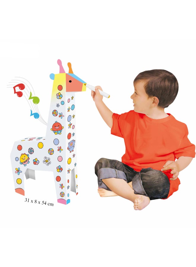 Eazy Kids Diy Doodle, Colour And Paint 100% Recycled Paper Giraffe With Music, Light, Set Of 6 Sketch Pen, 3+ Years- Multicolour 31x8x54cm - Image 2