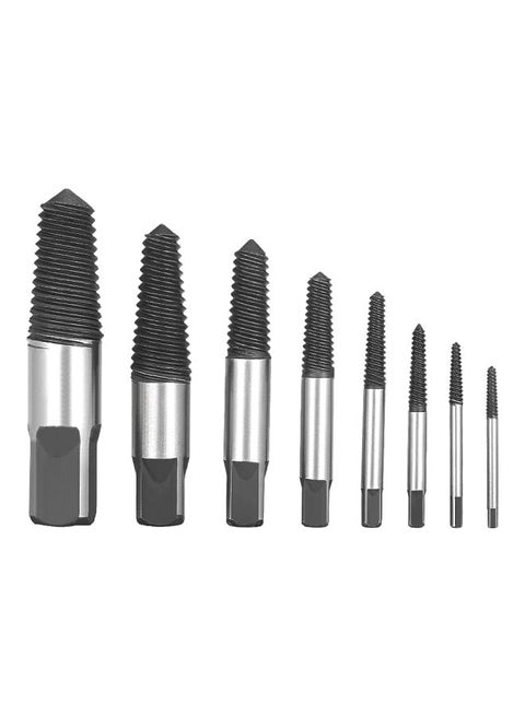 9-Piece Broken Bolt Screw Extractor Set Silver/Black