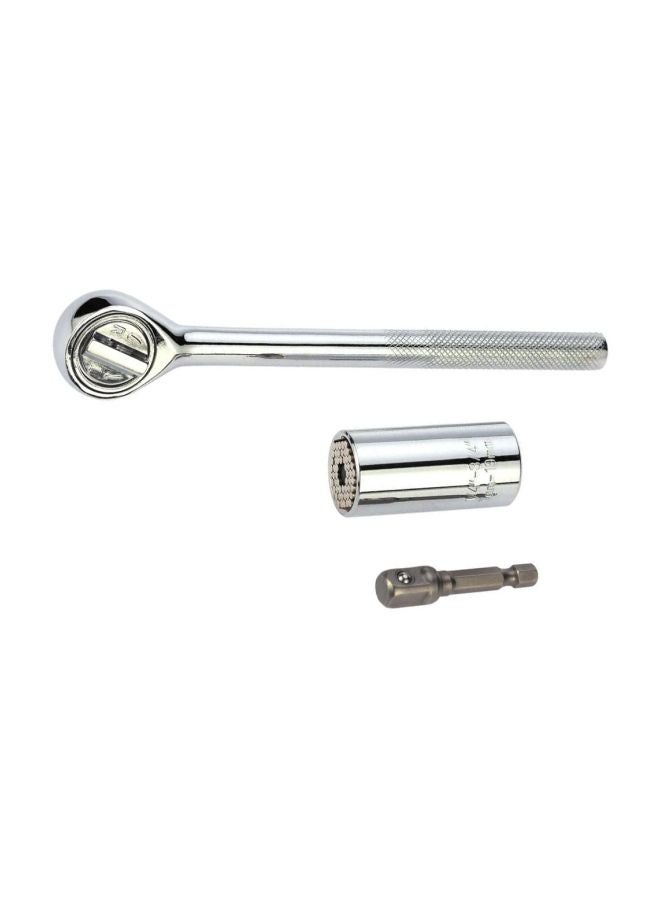 Generic 3-Piece Socket Universal Ratchet Wrench Kit Silver  - Image 1