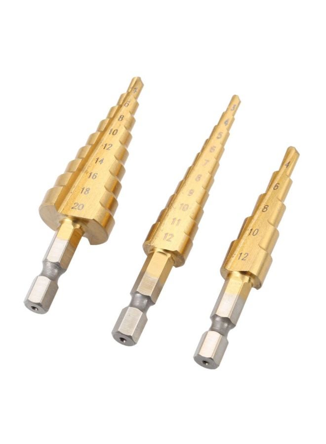 3-Piece Pagoda Shaped Straight Flute Step Drill Bits Gold/Silver - Image 2