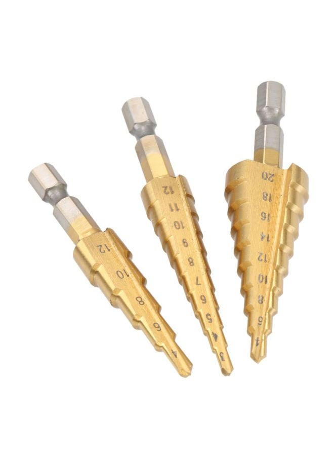 3-Piece Pagoda Shaped Straight Flute Step Drill Bits Gold/Silver - Image 3