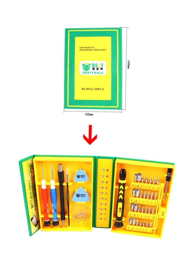 طقم أدوات إصلاح الأجهزة الإلكترونية 38 في 1 أصفر / أسود / أزرق - Image 4