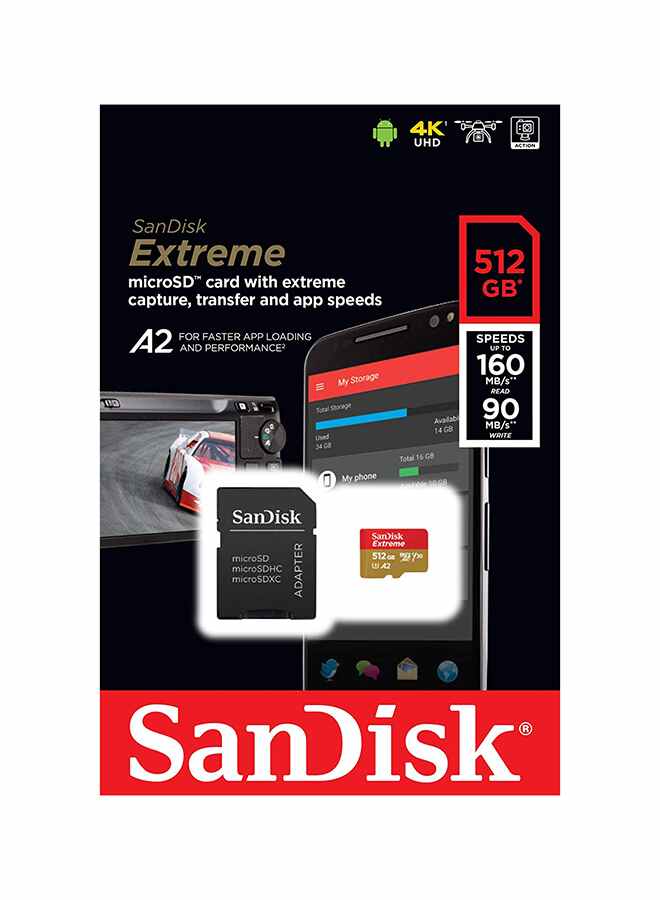 Sandisk - Extreme microSDXC UHS-I Memory Card With Adapter - A2, U3, V30, 4K UHD, Micro SD 512 GB - Image 1