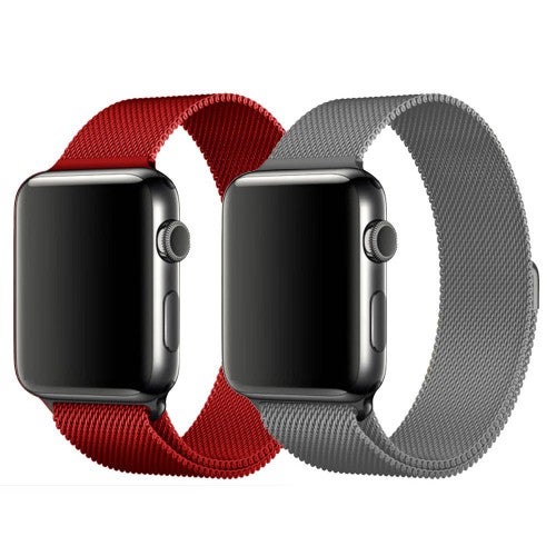 MARGOUN 2-Piece Replacement Band For Apple Watch 42/44mm Red/Silver