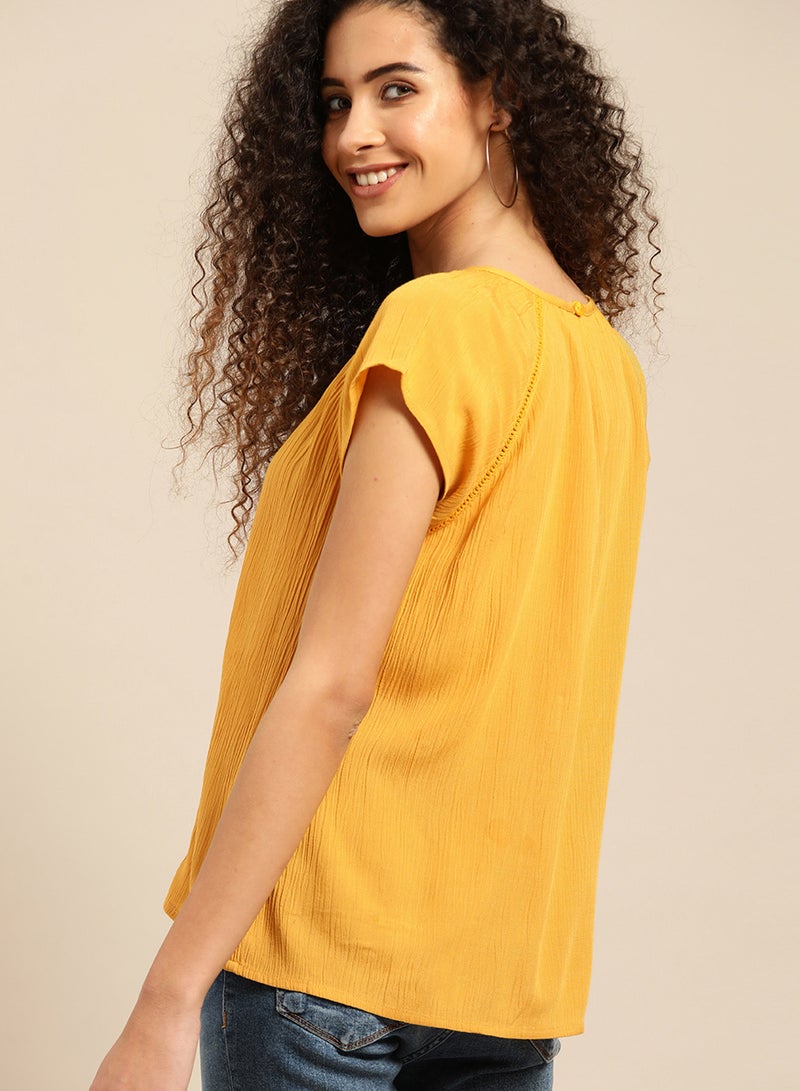 DressBerry Solid Pleated Blouse Yellow  - Image 2