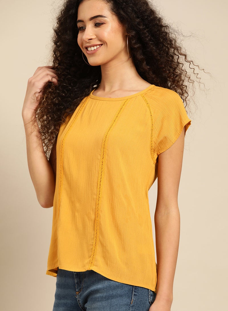 DressBerry Solid Pleated Blouse Yellow  - Image 3