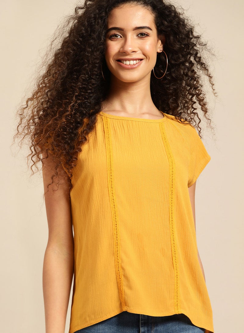 DressBerry Solid Pleated Blouse Yellow  - Image 1