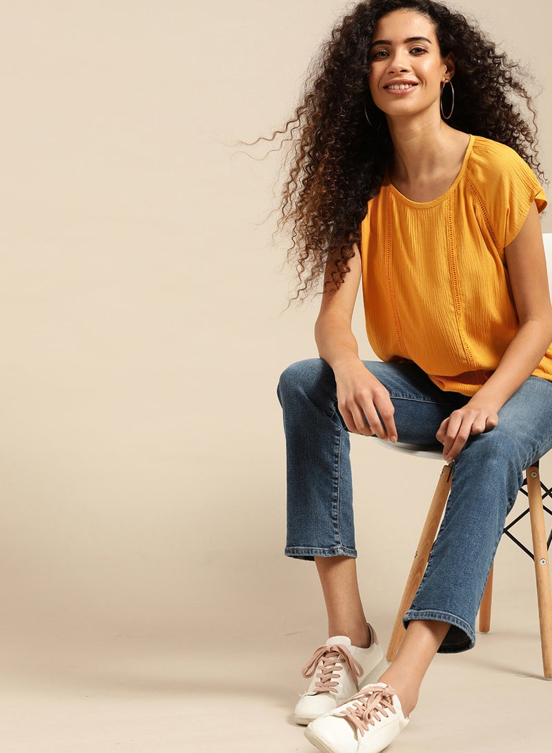 DressBerry Solid Pleated Blouse Yellow  - Image 4