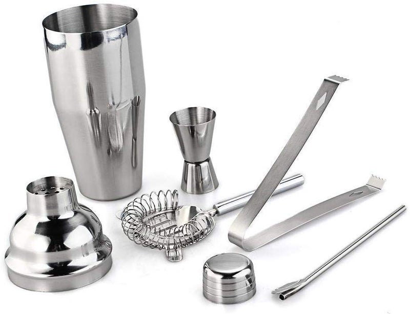 Shallow 5-Piece Stainless Steel Cocktail Shaker Set Silver  - Image 3