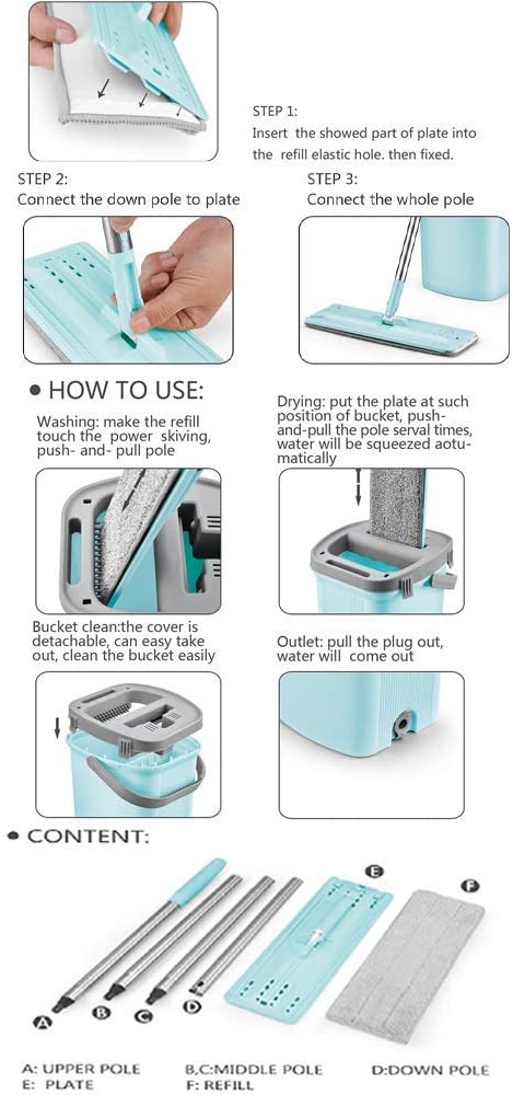 Floret Microfiber Flat Mop With Bucket Blue 4Liters  - Image 3