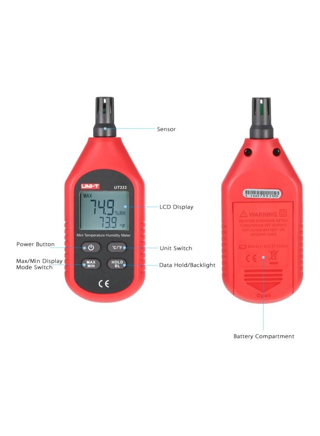 UT333 Mini Digital Temperature Humidity Meter Red/Black
