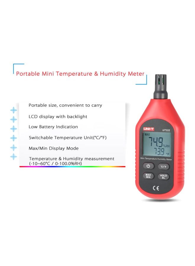 UT333 Mini Digital Temperature Humidity Meter Red/Black