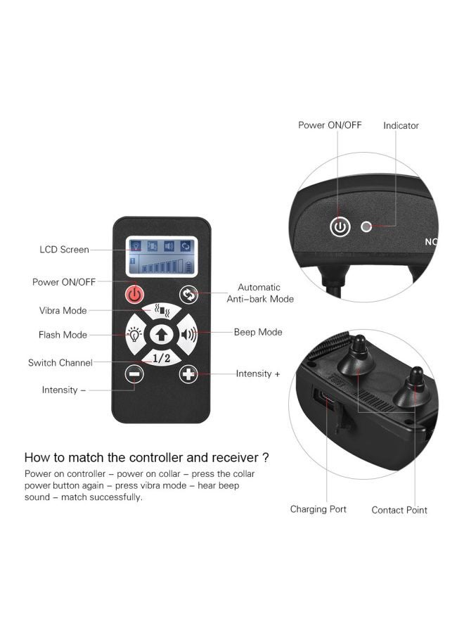 Waterproof Anti-Bark Pet Training Collar With Remote Control Black 18cm - Image 2