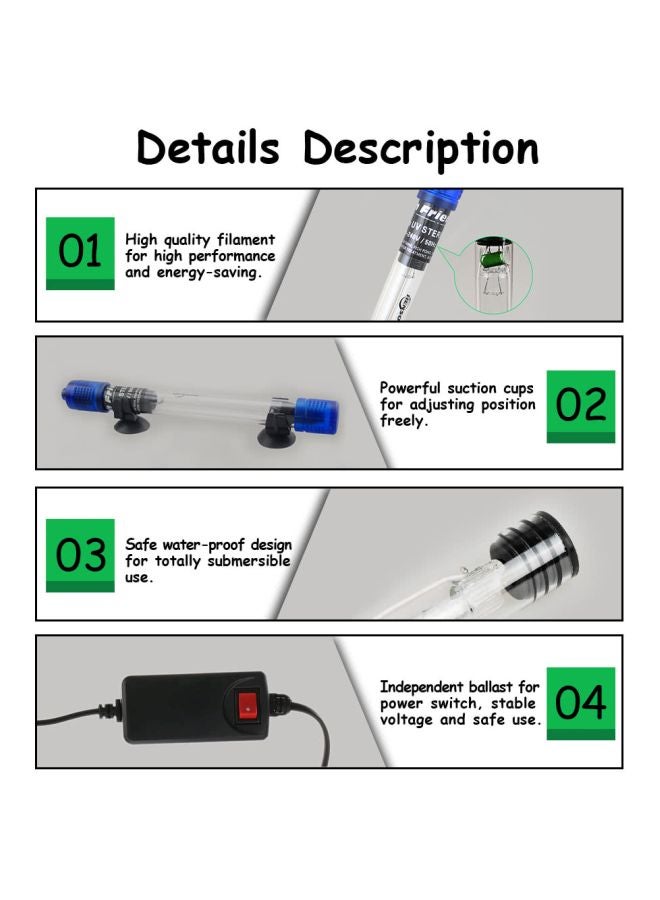 مصباح الأشعة فوق البنفسجية لحوض الأسماك أزرق/شفاف/اسود 28.8سم - Image 5