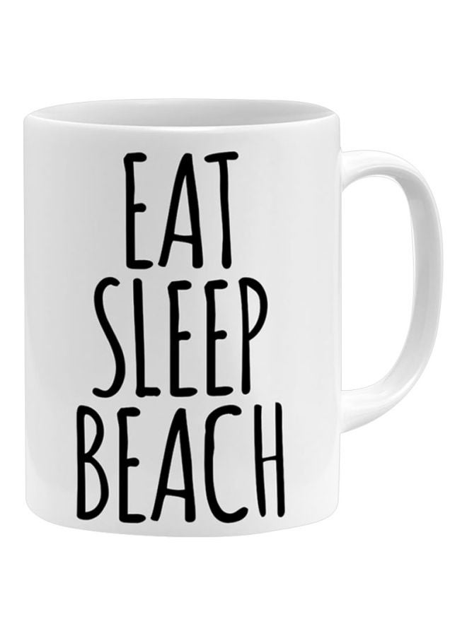 كوب مطبوع عليه عبارة "Eat Sleep Beach" أبيض/ أسود