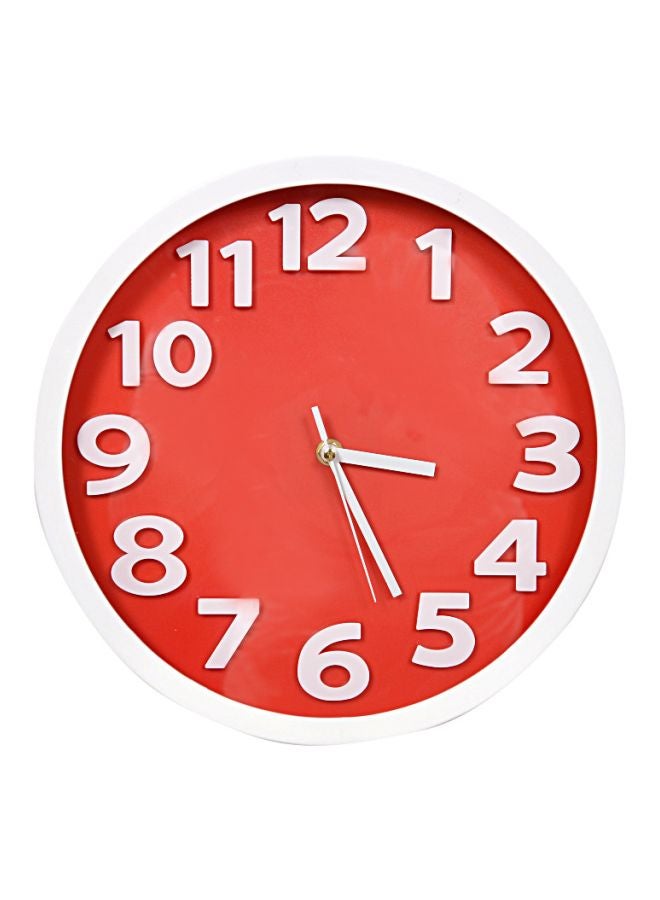 Round Shaped Analog Wall Clock Red/White 30x30cm