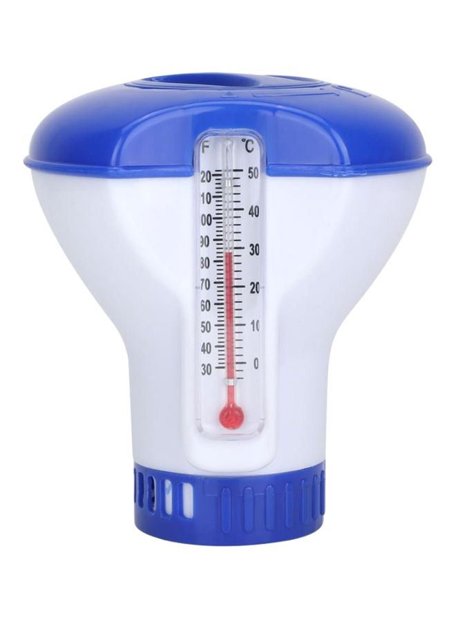 Floating Swimming Pool Chlorine Dispenser With Thermometer White/Blue 10x12x5centimeter - Image 1