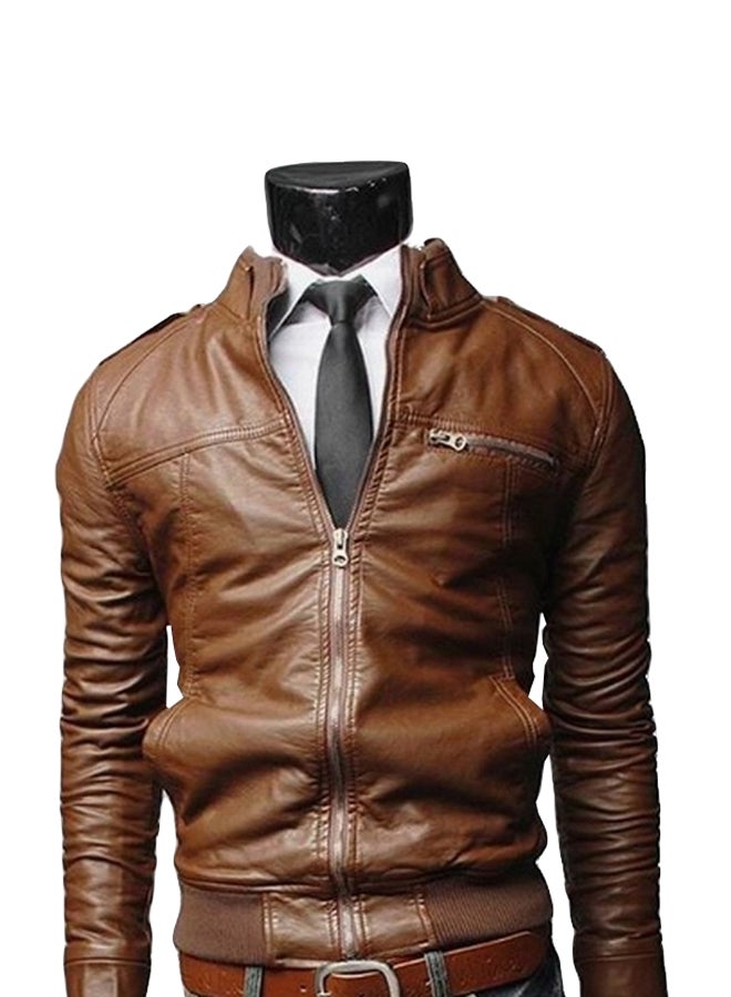 Casual Long Sleeve Jacket Brown - Image 1