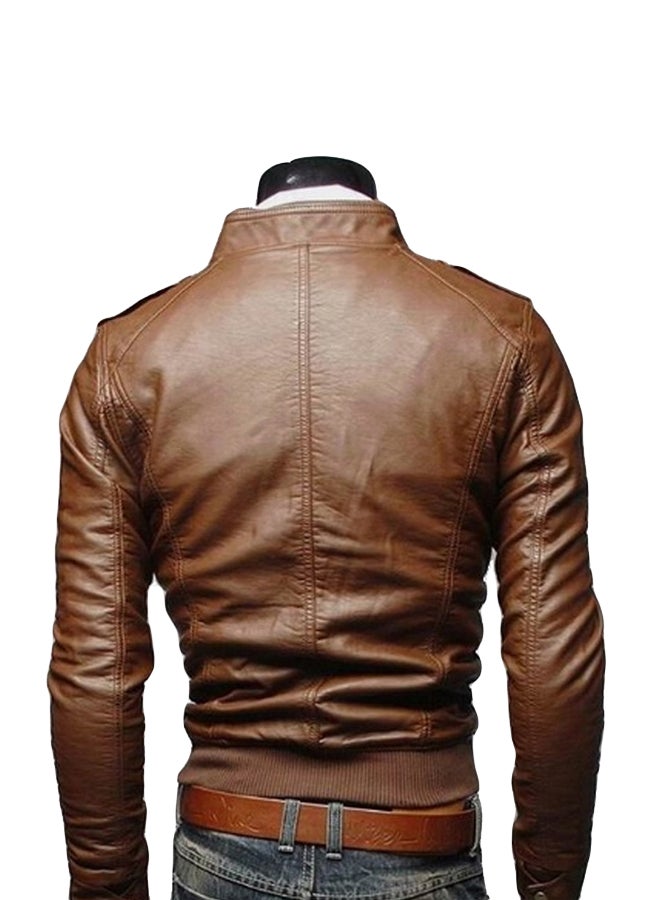 Casual Long Sleeve Jacket Brown - Image 2