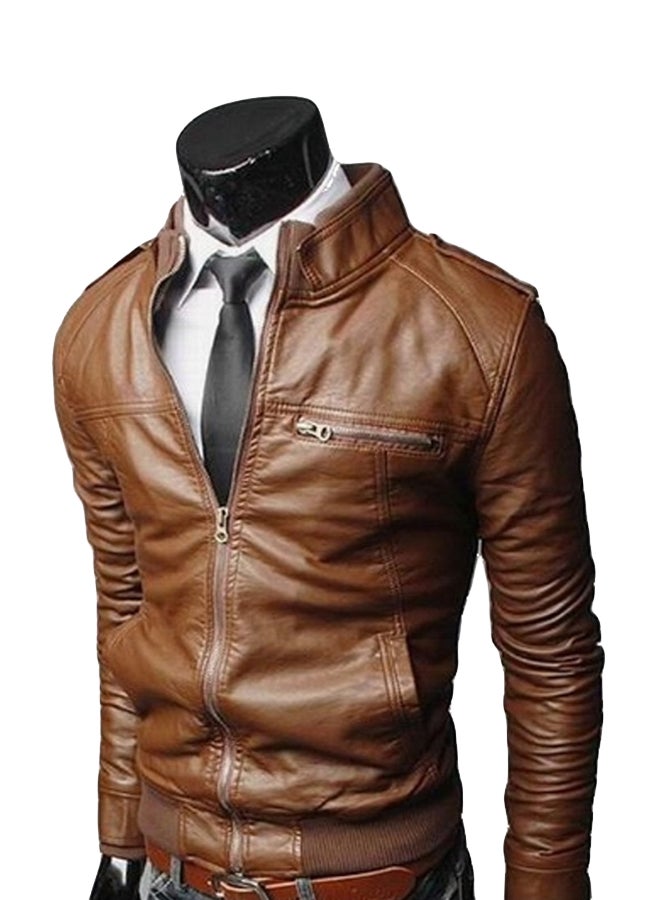 Casual Long Sleeve Jacket Brown - Image 3