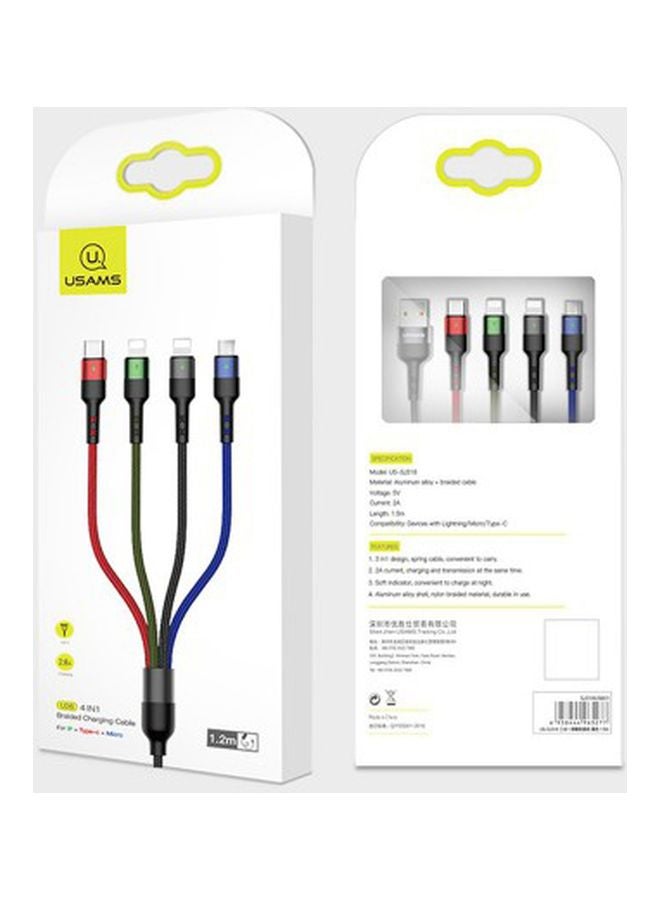 Usams 4-In-1 Charging Cable Black/Blue/Red - Image 2