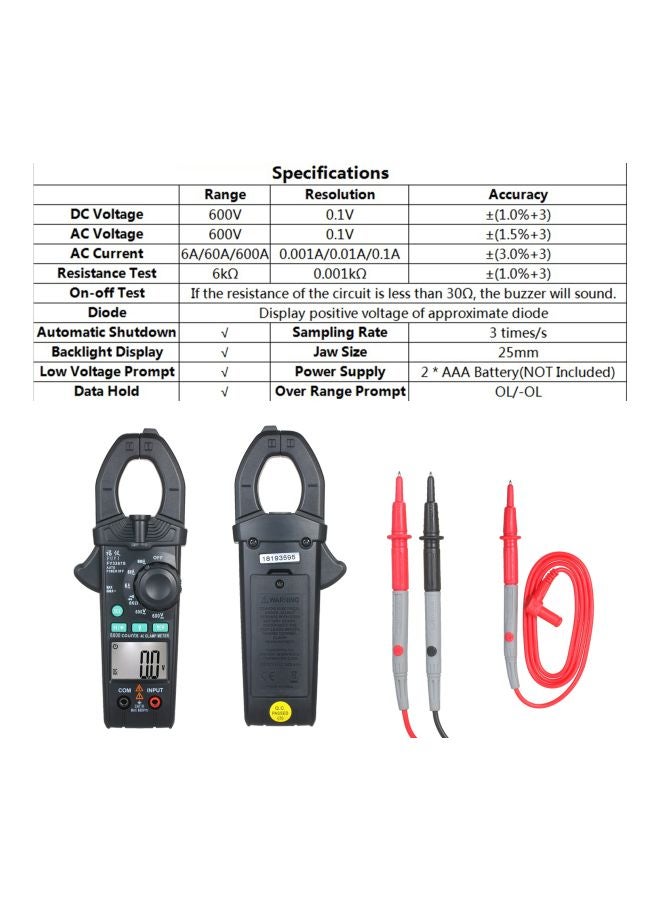 Digital Automatic Range Clamp Multimeter Black 21x4x11.60cm
