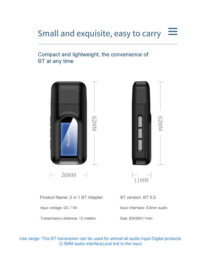 2-In-1 USB Bluetooth Transmitter Receiver T11 Black - Image 3