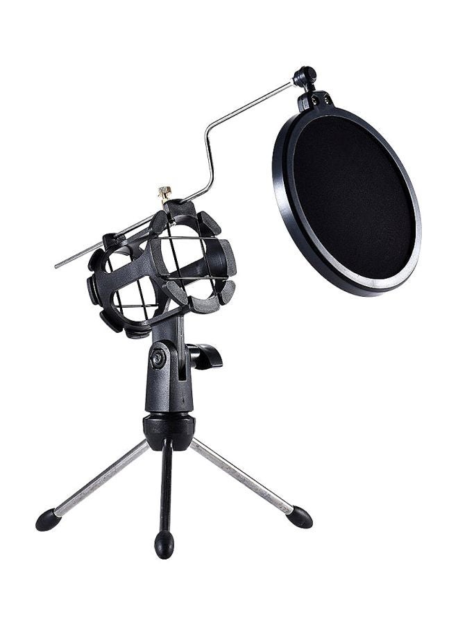 Generic - Microphone Tripod Stand With Pop Filter V7563 Black/Silver - Image 1