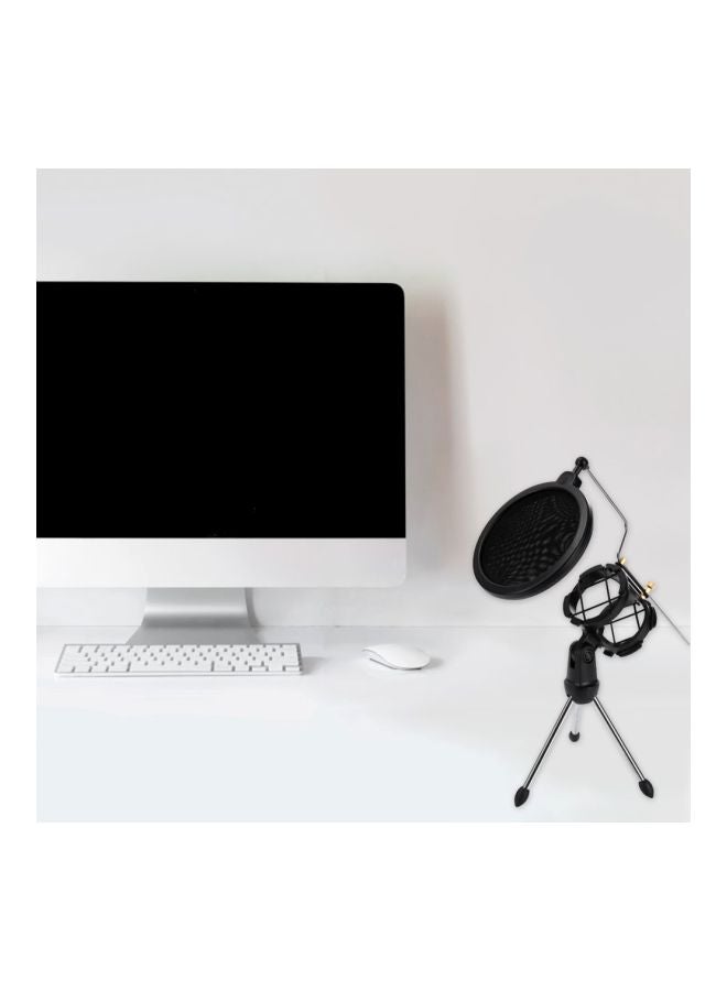 Generic - Microphone Tripod Stand With Pop Filter V7563 Black/Silver - Image 1
