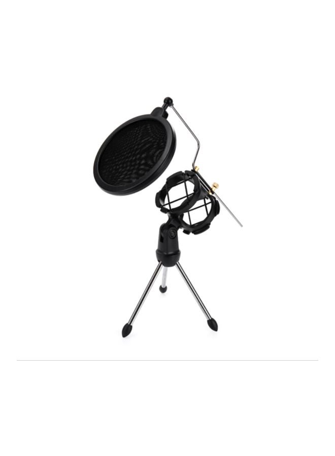 Generic - Microphone Tripod Stand With Pop Filter V7563 Black/Silver - Image 1