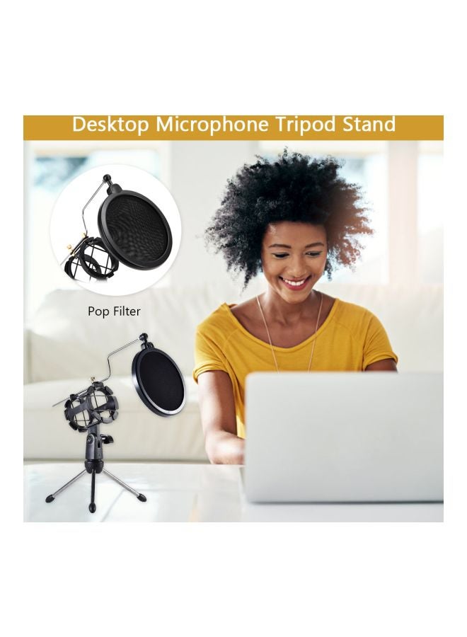 Generic - Microphone Tripod Stand With Pop Filter V7563 Black/Silver - Image 1