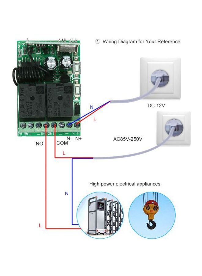 Generic 2-Piece RF Remote Control Switch And Receiver Set Black/Green/Red  - Image 3