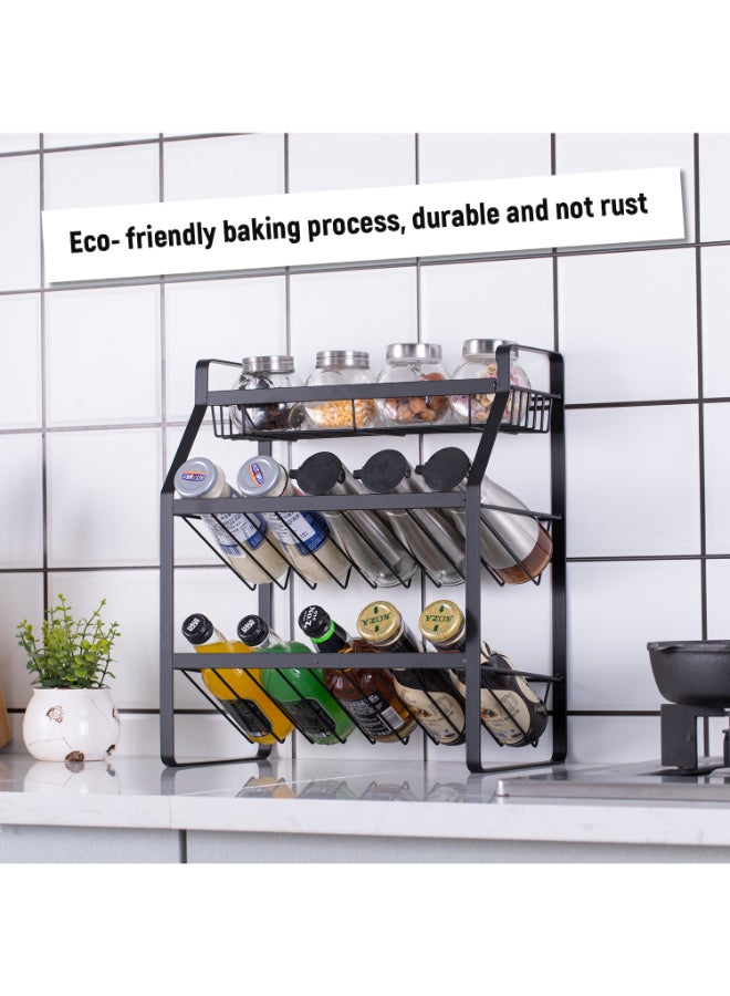3-Tier Bottle Holder Organizer Spice Rack Black 41 x 26 x 36.50cm - Image 3