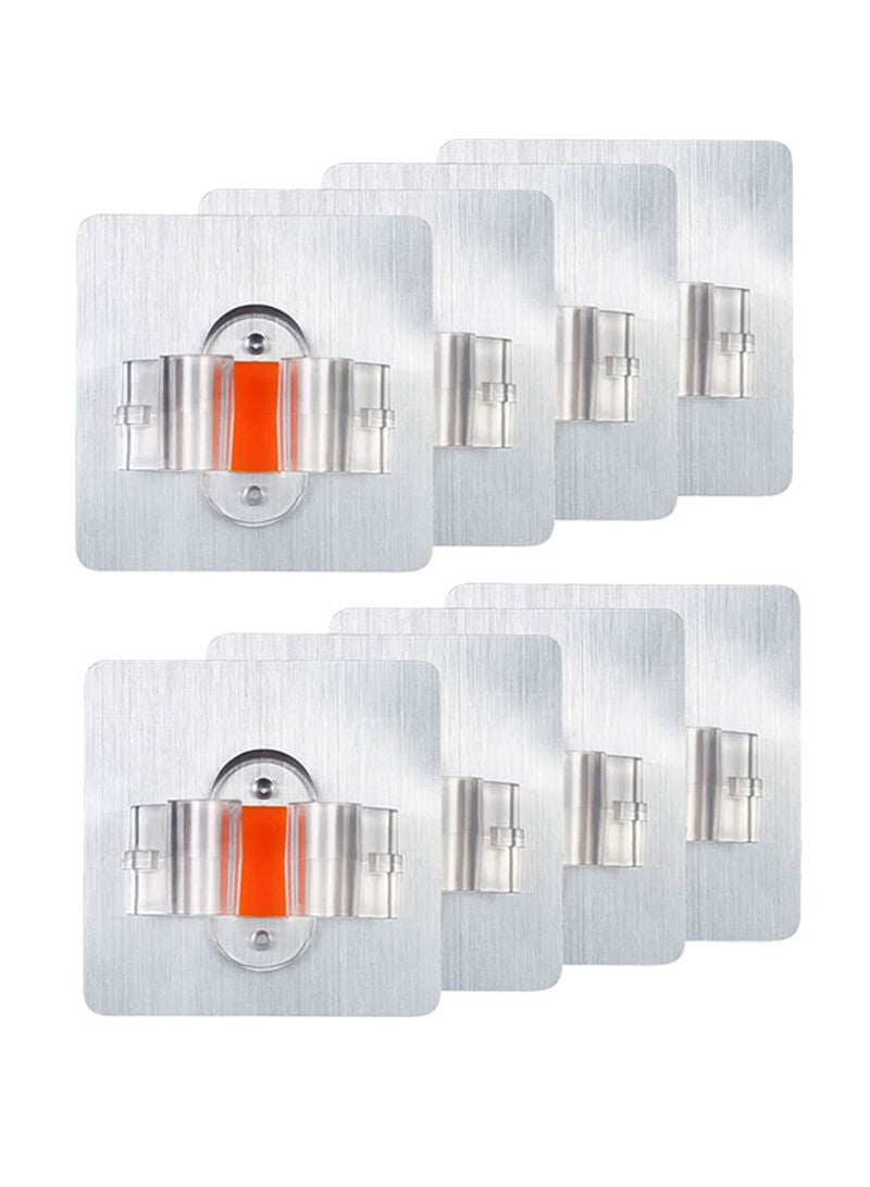8-Piece Self Adhesive Wall Mounted Mop Hook Silver/Orange 38cm 