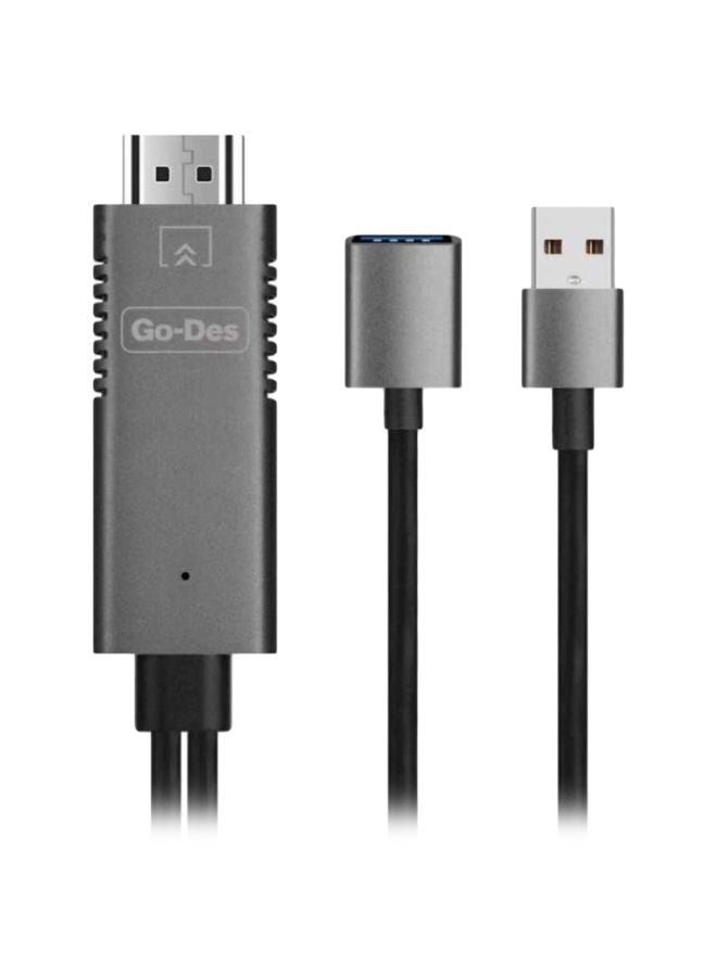GO-DES 3-In-1 HDMI To USB Female Cable Grey/Black - Image 1