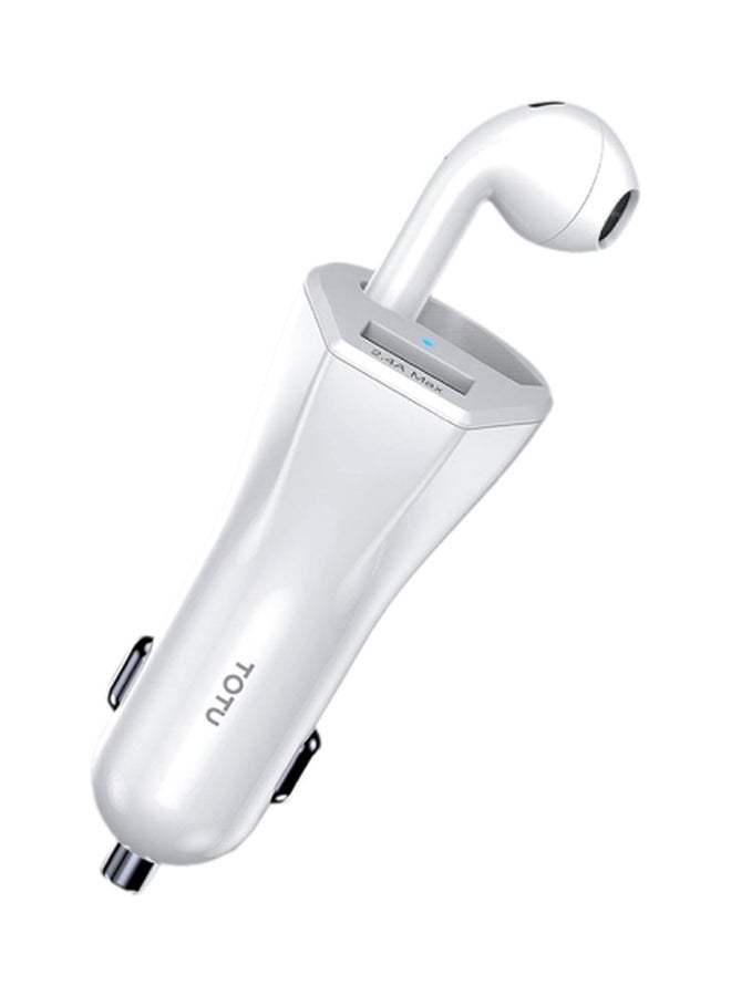 Totu Car Mobile Charger With Wireless Bluetooth Earphone White - Image 1