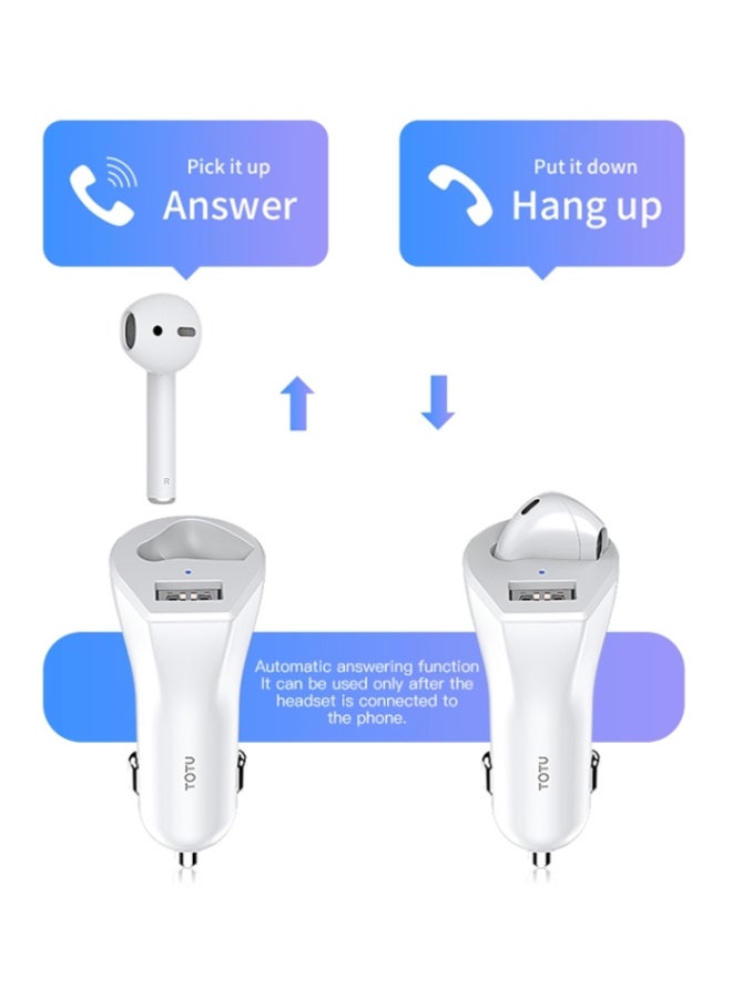 Totu Car Mobile Charger With Wireless Bluetooth Earphone White - Image 3