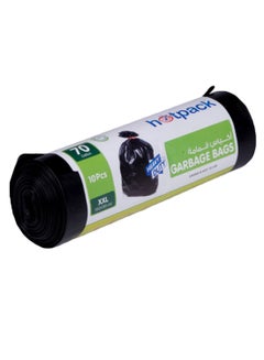Hotpack 10-Piece Heavy Duty Garbage Bags Roll 70 Gallon Black 105x130cm  - Image 1