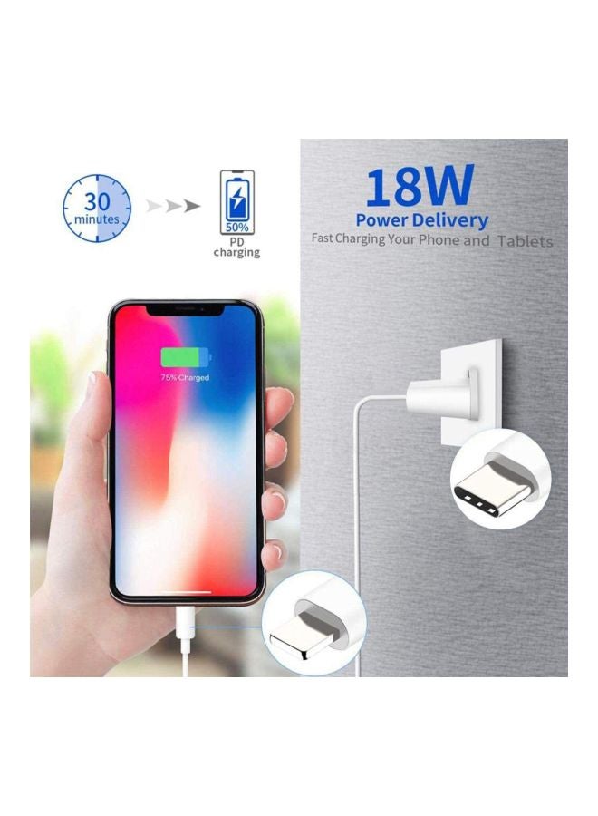 آيندز شاحن جداري لتوصيل الطاقة مع كابل USB-C إلى Lightning أبيض  - Image 2