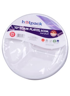 25-Piece Round Foam Plate 3Compartment Set White 25x10inch