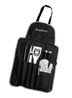 Berghoff 9-Piece Barbecue Set In Apron(1x Salt Cellar, 1x Pepper Pot, 1xSteak Fork, 1xSteak Knife, 1x Slotted Turner, 1xMeat Fork, 1xTongs, 1xGlove 1xApron) Black/Silver/Grey  - Image 1