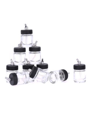 10-Piece Air Brush Bottle Set With Lids Clear/Black/Silver - v1590853108/N38419639A_1