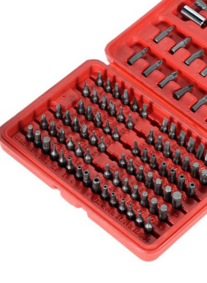 طقم رؤوس مفكات براغي متينة، مصنوعة من الكروم، مكون من 100 قطعة مع حقيبة حافظة فضي / أحمر - Image 2