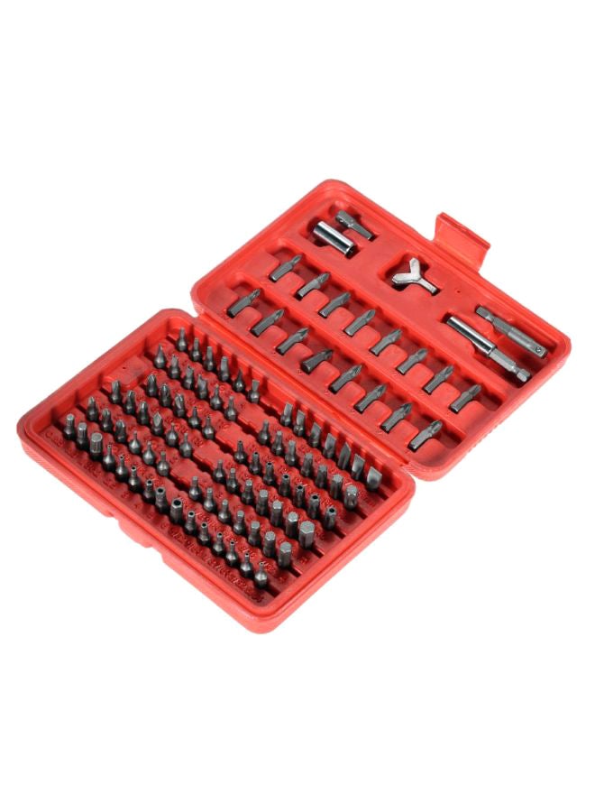 طقم رؤوس مفكات براغي متينة، مصنوعة من الكروم، مكون من 100 قطعة مع حقيبة حافظة فضي / أحمر - Image 1